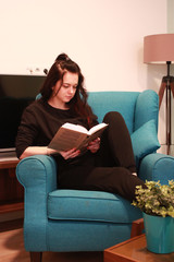 beautiful girl, reading a book
