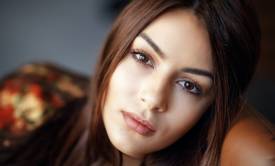 Obraz premium Portrait of a beautiful woman. Woman closeup portrait. Natural light