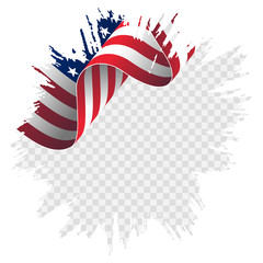Waving flag United States of America. illustration wavy American Flag for Independence Day brush stroke background