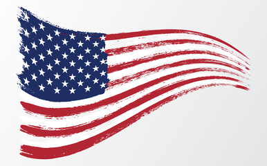 Waving flag United States of America. illustration wavy American Flag for Independence Day brush stroke background