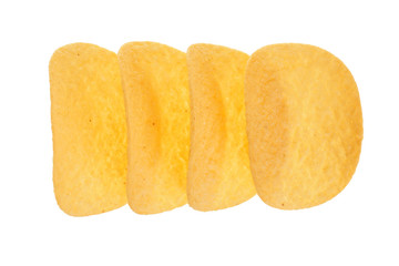 potato chips on white background close-up. Top view. Flat lay