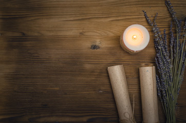 Magic potion. Alternative herbal medicine. Shaman table with copy space. Druidism concept. Witch...