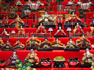 Gunma,Japan-March 17, 2018:  A set of special dolls for Doll's festival or Girl's festival held on the 3rd of March each year
