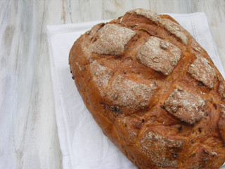 bread on a white napkin flat view