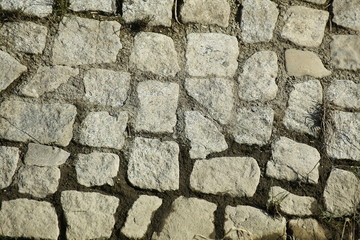 Texture of a cobblestone ground with wet parts