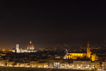 Scenic night view of Florence from the viewpoint of Piazzale Michelangelo, Italy