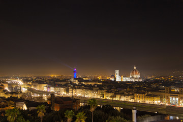Scenic night view of Florence from the viewpoint of Piazzale Michelangelo, Italy