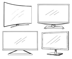 Sketch TV set isolated on a white background. Monitor. Vector illustration.