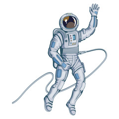 Astronaut with helmet. Space cosmonaut in spacesuit. Vector astronaut character.