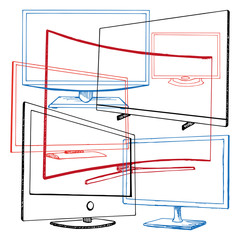Sketch TV set isolated on a white background. Monitor. Vector illustration.