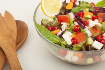 olive oil with salad bowl