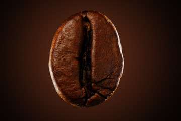 One coffee bean on black background closeup.  caffeine concept.