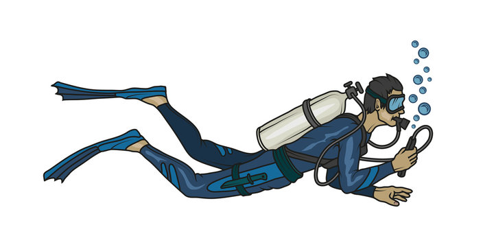 Scuba diving logo. Diver with scuba . Scuba-diving. Vector diver character.