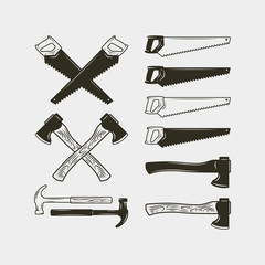 set of carpentry tools. wood work equipment. vector illustration