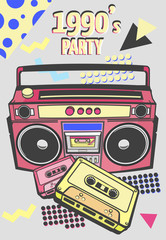 Memphis cards with geometric elements and retro illustrations. Set of vector banners in trendy 80s-90s memphis style. cover design, advertising, poster and greeting card. graphic tee and printed tee