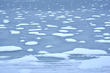 The frozen sea is beautiful clouds at sunset. Denmark. Baltic Sea. Natural phenomena. Seascape.