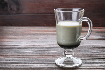 Coal latte. Black cappuccino. Black coffee with activated carbon.