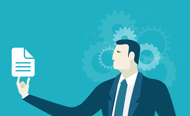 Businessmen looking at document. Innovation and making decision concept illustration 