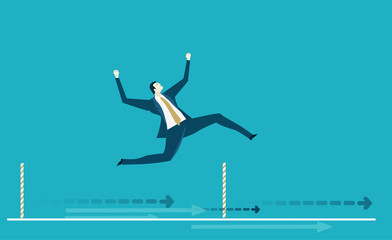 Businessman  running first on the finish line. Winning concept business illustration 