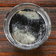 Coal latte. Black cappuccino. Black coffee with activated carbon.