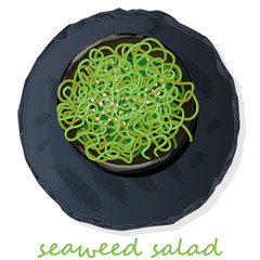 Sushi and seaweed salad on slate table vector illustration.