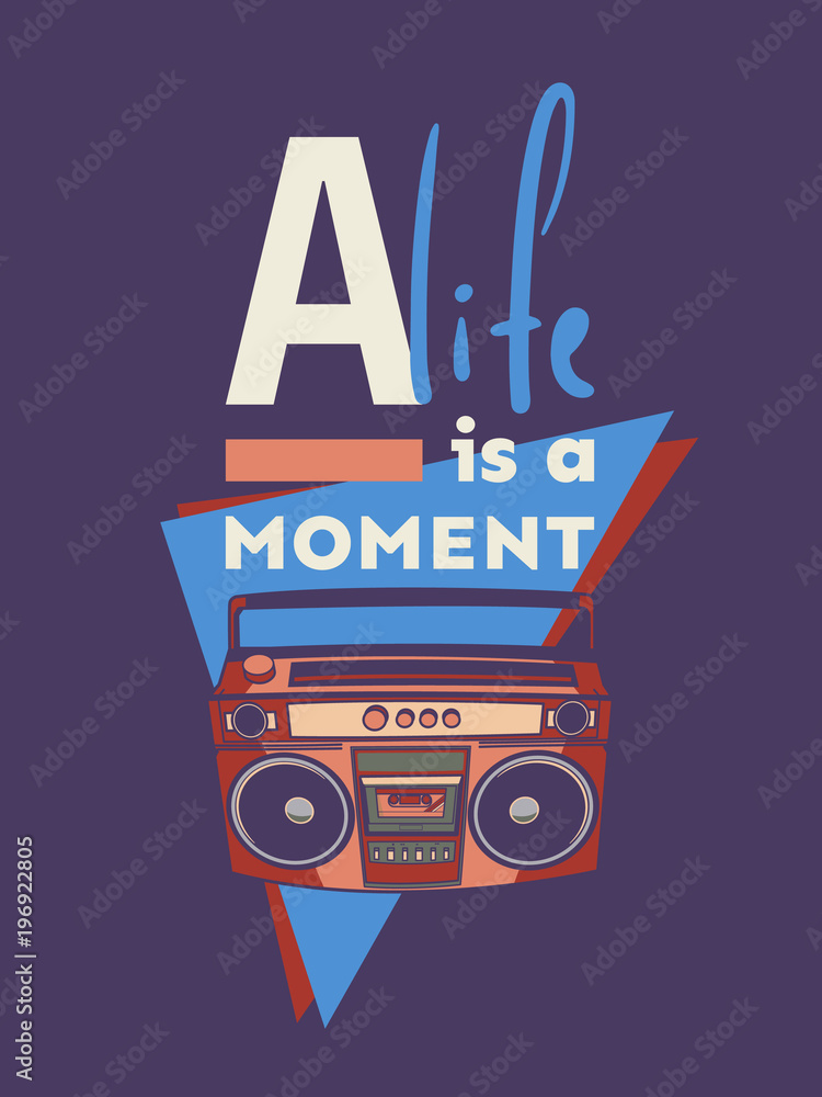 Poster memphis cards with geometric elements and retro illustrations. set of vector banners in trendy 80s-9