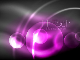 Blurred neon glowing circle, hi-tech modern bubble template, techno glowing glass round shapes or spheres. Geometric abstract background