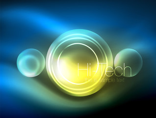 Blurred neon glowing circle, hi-tech modern bubble template, techno glowing glass round shapes or spheres. Geometric abstract background