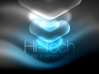 Blurred arrows in dark space. Neon pointers, glass glossy design, abstract shiny techno background, web banner