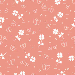 Seamless pattern with shamrock and butterflies.
