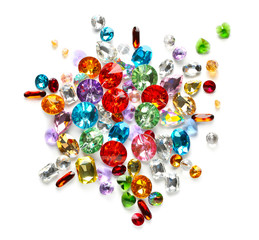 Colorful precious stones for jewellery on white background