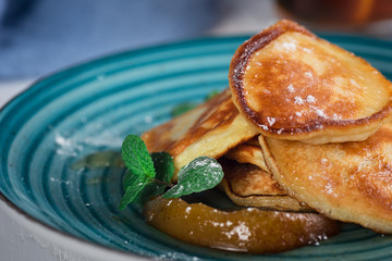 Delicious sandwich ingredients fall in the air on an isolated gray background