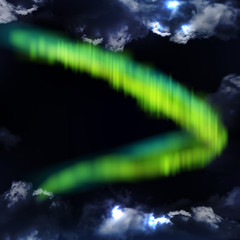 Northern Lights,  polar lights, or aurora borealis against the background of the night sky and thunderclouds