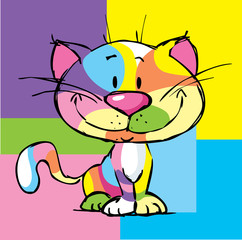Cute Kitty Cartoon Colorful Cat Pop Art Design Frame - vector illustration
