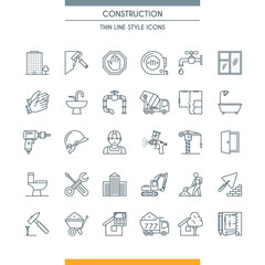 thin line design construction icons