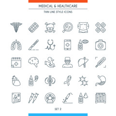 Thin line design medical icons