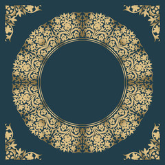 Vintage gold background, vector square ornamental frame with place for text. Can be used for documents, book cover, album, menu, poster, certificate.