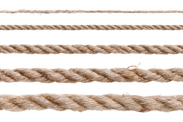 Different types of rope isolated on white background