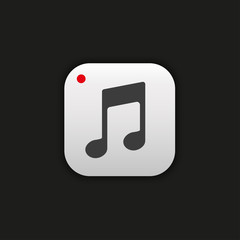 Flat music icon, note in a gray frame on a black background
