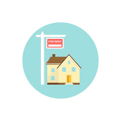 Banner for sales, advertising house, cottage with trees.