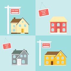 Banner for sales, advertising house, cottage with trees.