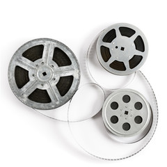 Old film strip on white background. Top view.