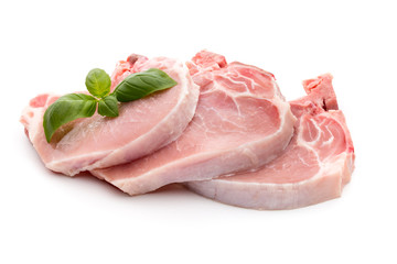 Fresh raw beef steak isolated on white background, top view.