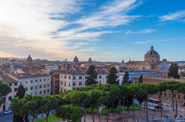 Fototapeta na wymiar Rome, Italy - The cityscape from Vittoriano monument, in the center of Rome, also know as 'Altare della Patria'.