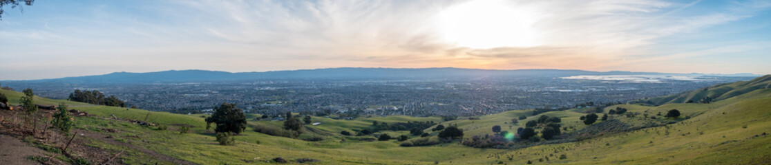 Wide Angle Panorama of Silicon Valley with Downtown San Jose at Sunset
