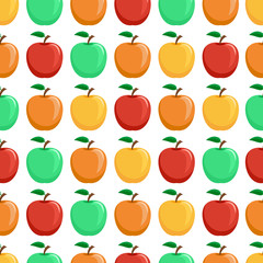 Seamless pattern from colorful apples with a leaf