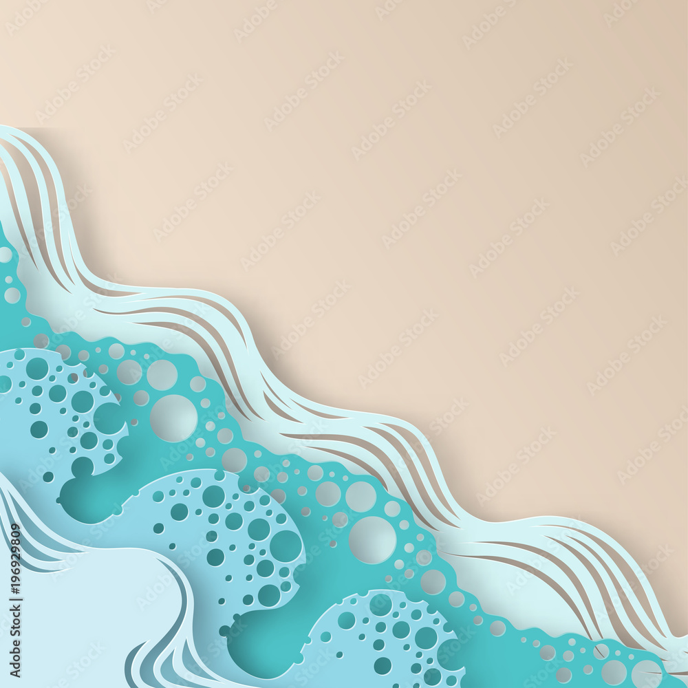 Wall mural abstract paper art sea or ocean water waves and beach. summer background with seacoast. paper sea wa