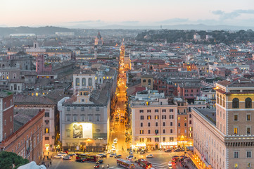 Rome, Italy - The cityscape from Vittoriano monument, in the center of Rome, also know as 'Altare...