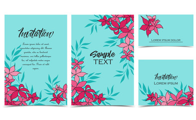 Vector illustration background with pink flowers. Set of greeting cards