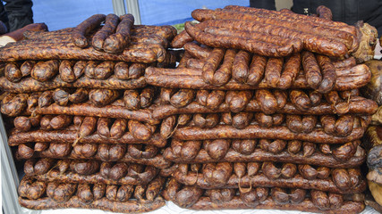 Pork sausages smoked and dried